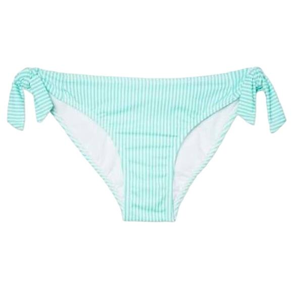 NEW Xhilaration Mint and White Striped Two Piece Bikini Set Ruffles Front Tie S - Picture 7 of 16